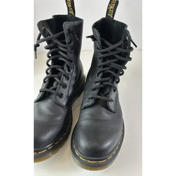 Doc Dr. Martens 1460 Virginia Soft Leather Boots Black Lace Up Women's Size 8 - Picture 7 of 14